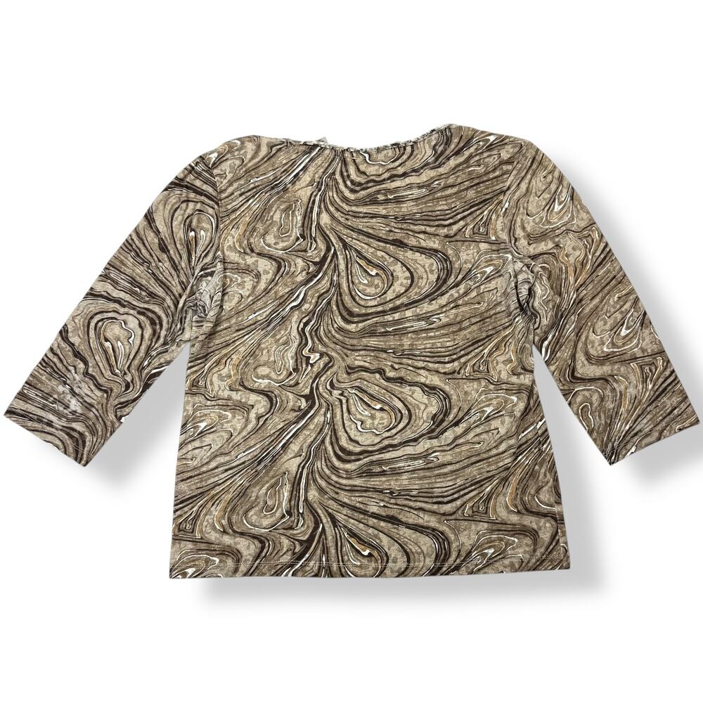 90's tan trippy swirl camo cotton blend scoop neck semi sheer blouse by FRESH - Picture 13 of 16